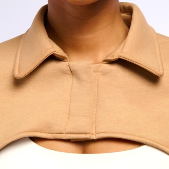 Callie Lives Miz Yuki Crop Bolero Working Tan Shacket Jacket L 1X - Picture 9 of 10